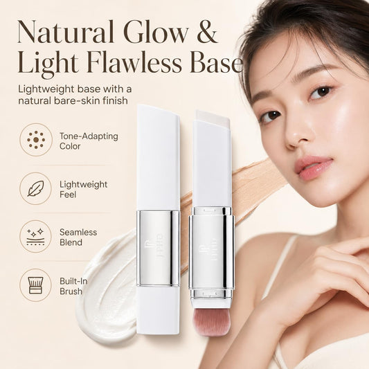 2 in 1 White Korean Color Changing Foundation Stick with Brush, Cover Cream Stick Foundation, Moisturizing Long-Lasting Hydration Makeup, Light Coverage Concealer, for All Skin Types (02#)
