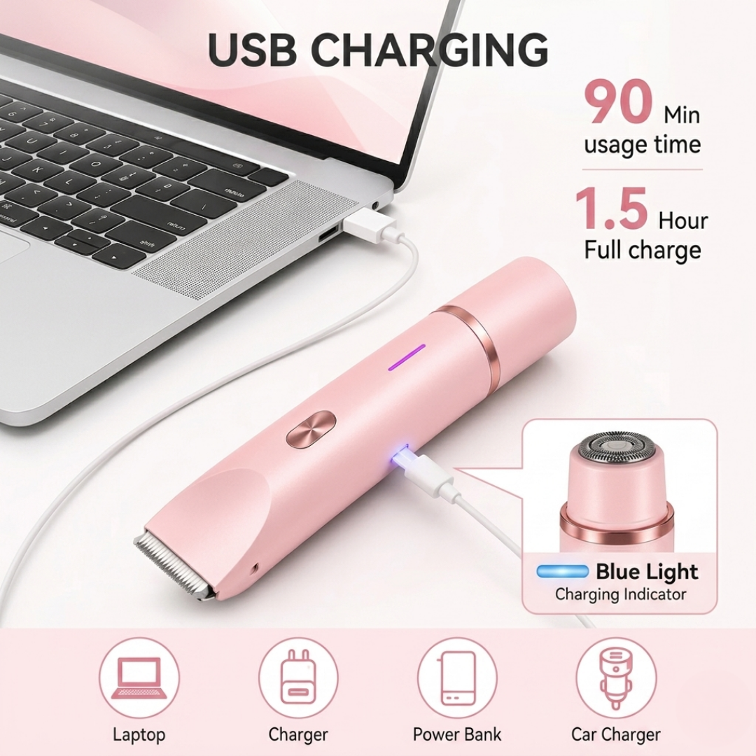 2-in-1 Electric Shaver for Women – Facial & Body Hair Remover
