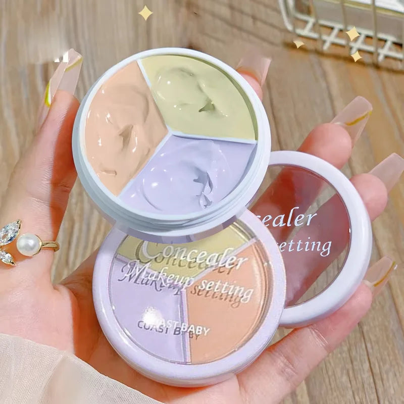 3 Color Concealer Waterproof Long Lasting Foundation Palette Full Coverage Dark Eye Circles Acne Marks Pores Brighten Skin Tone