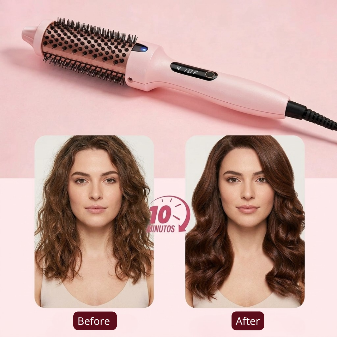 before and after smooth hair using thermal brush