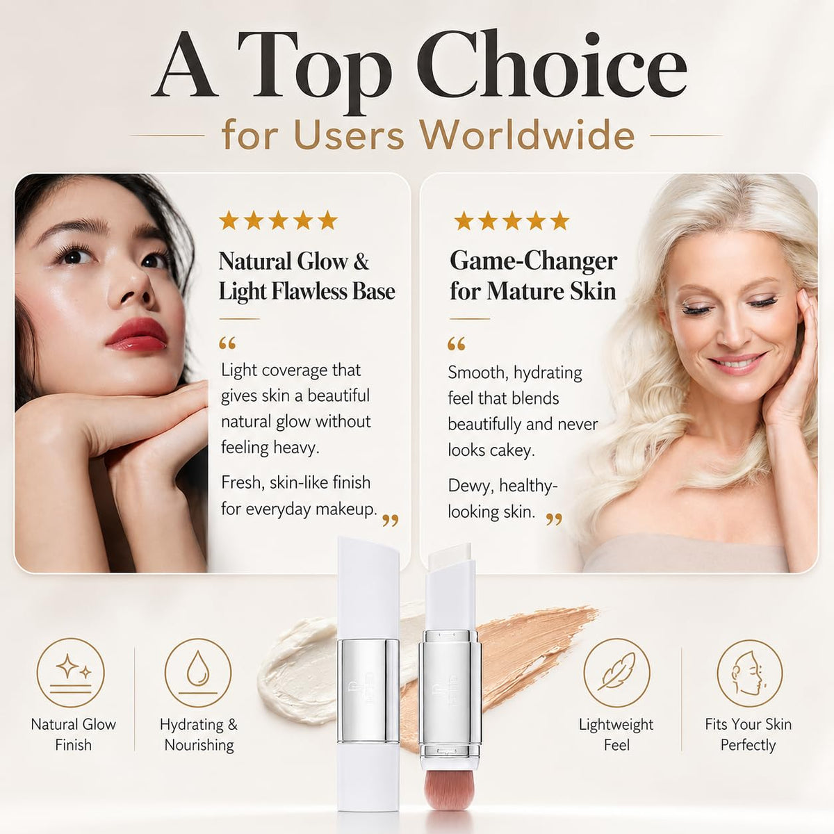 2 in 1 White Korean Color Changing Foundation Stick with Brush, Cover Cream Stick Foundation, Moisturizing Long-Lasting Hydration Makeup, Light Coverage Concealer, for All Skin Types (02#)